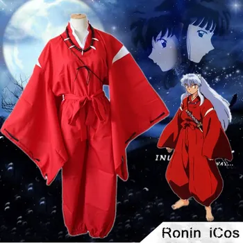 Posebno Prodaje Anime Inuyasha Rdeče Japonski Kimono Moških Polno Nastavite Po Meri Krpo In Ogrlico Za Halloween Party Cosplay Kostumi 12319