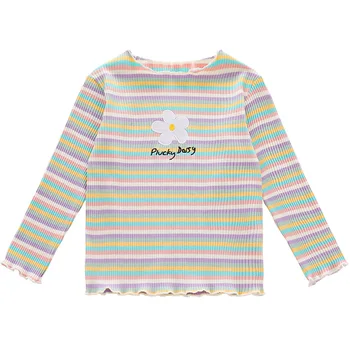 Baby Dekleta Tees Vrhovi Cvet Vezenje Baby Girl ' T-shirt Prugasta Dolg Rokav Jesen Pomlad Otroci Bombaž Plesti Pulover, Oblačila 1257
