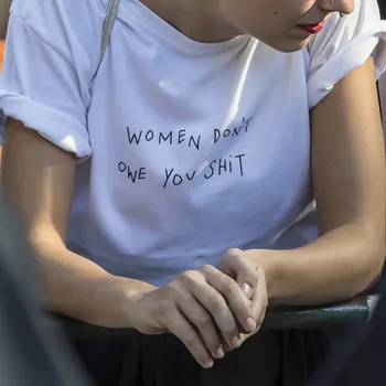 VIP HJN Ženske Ne Dolgujem Vam Sranje Feminizma Slogan T-Shirt Tumblr Moda Belo Tee 147028