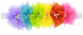 Trgovina na drobno Candy Barve Šest Cvet Glavo 's Rainbow Čipke pearl Cvet Pokrivala za otroke Dodatki za Lase 169963