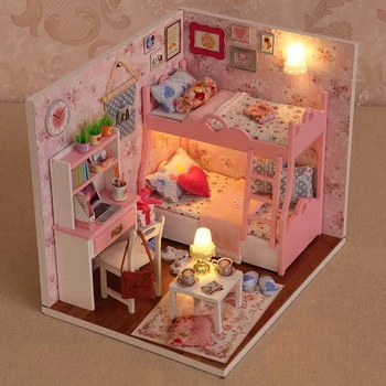Dekleta Diy 3D Lesena Lutka Hiša Pohištvo Določa Miniature Zbrati Lutke Lesene Igrače Puzzle za Otroke Darila 307