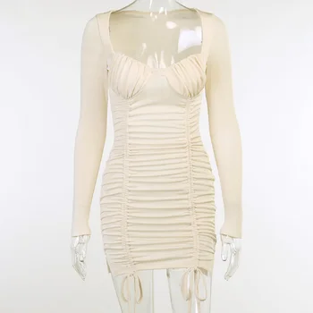 Seksi ženske obleke Proti-vrat visoko pasu, Dolg Rokav obleka Vrvico Elegantno Vitek Bodycon za stranko žensk oblačila moda 2020 368