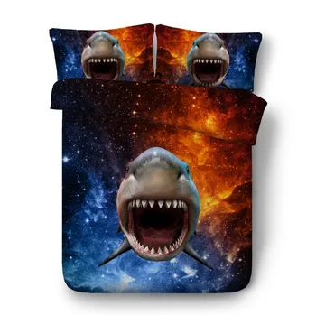 3D Shark Posteljnina nabor Luksuzni Zvezde odeja rjuhe kritje posteljo v vrečko stanja perilo Kaliforniji Super Kralj in Kraljica velikosti polno twin 4PCS 3693