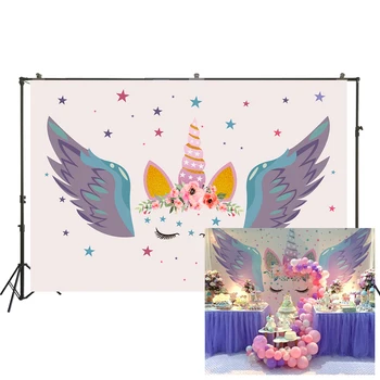 Letenje samorog krila dekle, princesa rojstni ozadje baby tuš cake tabela stenski dekor foto ozadje photocall w-2263 6753