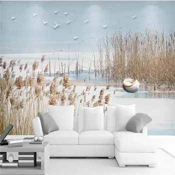 Ozadje po meri sodobne minimalistične Sredozemlju reed cvetje in ptice v ozadju stene dekorativno slikarstvo vodoodpornega materiala 7212
