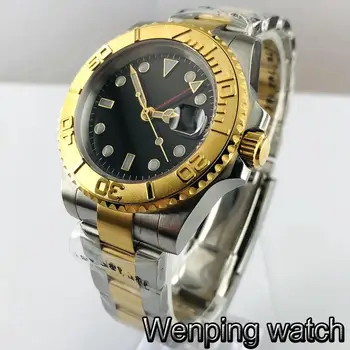 Bliger 40 mm top luksuzni moške ure safirno steklo, nerjaveče jeklo plošča black sterilne izbiranje datum okno GMT samodejno mens watch 72607