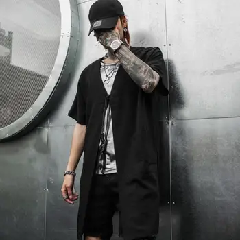 2019 Poletje moških bombaž & perilo prevelik majica kratek rokav japonska kimono srajce človek vrvico letnik punk hip hop plašč bluzo 877