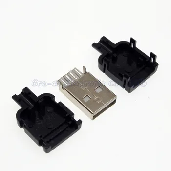 200set 3 v 1 Mini USB Priključek priključek moški vtič s plastično lupino Spajkalne žice DIY USB Vtič