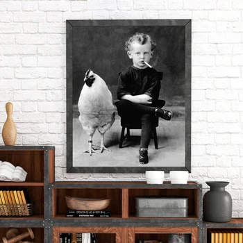 Doma Dekor Wall Art Srčkan Fant Sedel Platno Barvanje, Tiskanje Črno Bela Ptica Srčkan Plakat Modularni Sliko Cuadros Za Spalnico Brez Okvirja
