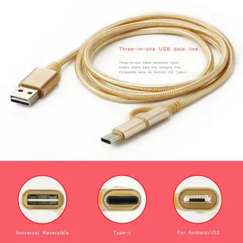 100 kozarcev/lot 3 v 1 Tkanine Micro USB Kabel 3A Hitro Polnjenje, Tip C za Sinhronizacijo Podatkov, Kabel za Polnjenje za iPhone, Samsung Xiaomi