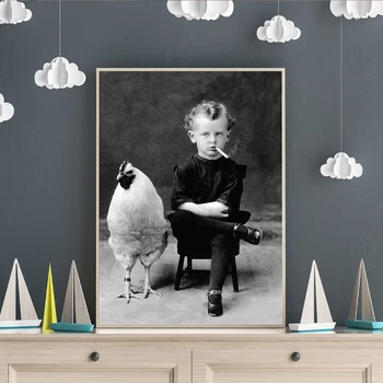 Doma Dekor Wall Art Srčkan Fant Sedel Platno Barvanje, Tiskanje Črno Bela Ptica Srčkan Plakat Modularni Sliko Cuadros Za Spalnico Brez Okvirja
