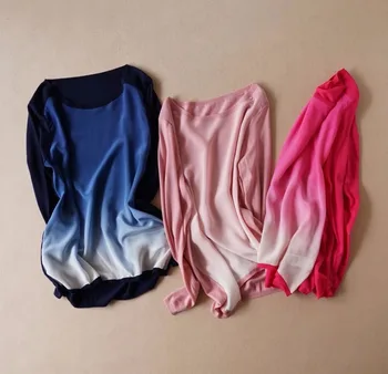 Visoko kakovostni svile razrezana žensk pomlad poletje moda gradient barve tanek pulover puloverju M/L, trgovina na debelo